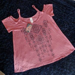 LIBERTY WEAR Dusty Pink Embellished T-Shirt Tribal / Western NWT Size XL